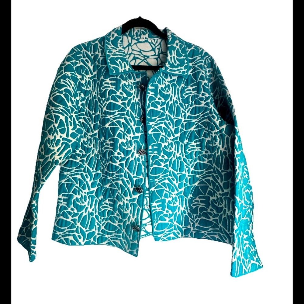 WINDING RIVER Womens reversible lightweight quilted turquoise/white jacket Sz L
